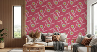 Entry-side seating area lifted by rose clay florals and airy Wallpaper, GD8619