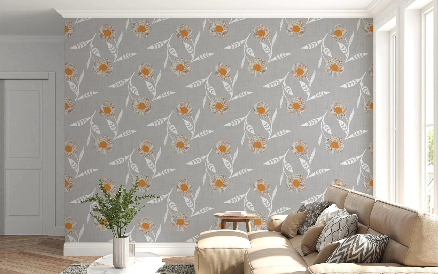 Cozy Scandi Flower Warm Linen - Craft Botanical Wallpaper⁠