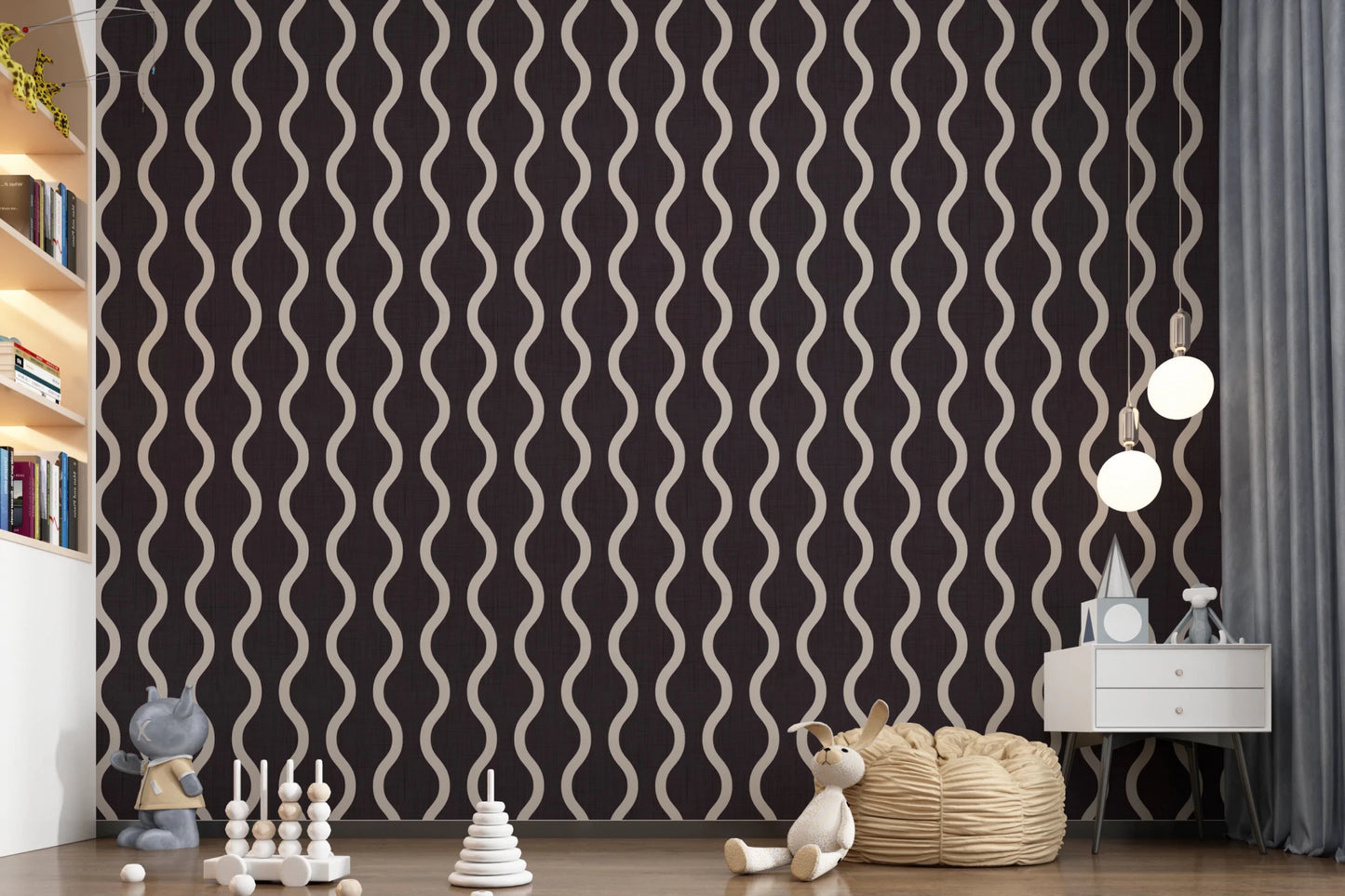 Cozy Scandi Folk Charcoal Warm Linen - Craft Stripe Wallpaper⁠