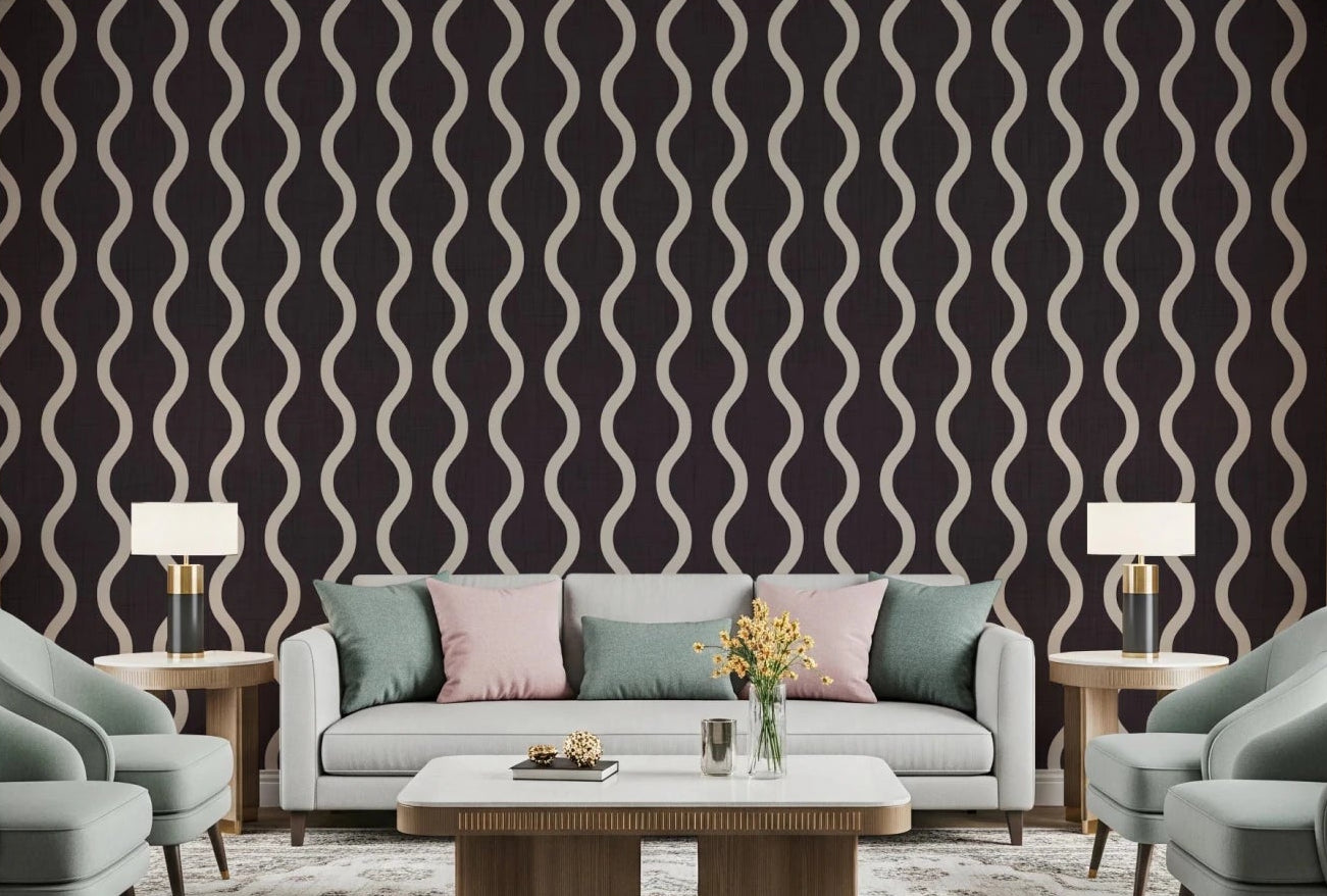 Hallway featuring Scandi Folk Stripe Wallpaper in dark linen texture, GD8529