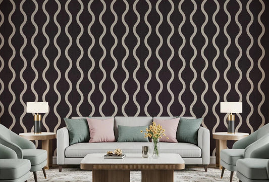 Hallway featuring Scandi Folk Stripe Wallpaper in dark linen texture