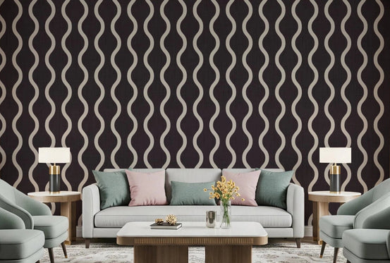 Hallway featuring Scandi Folk Stripe Wallpaper in dark linen texture, GD8529