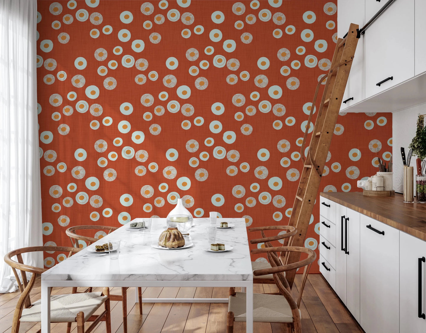 Cozy Scandi Folk Dot Floral Burnt Terracotta - Craft Circle Wallpaper⁠