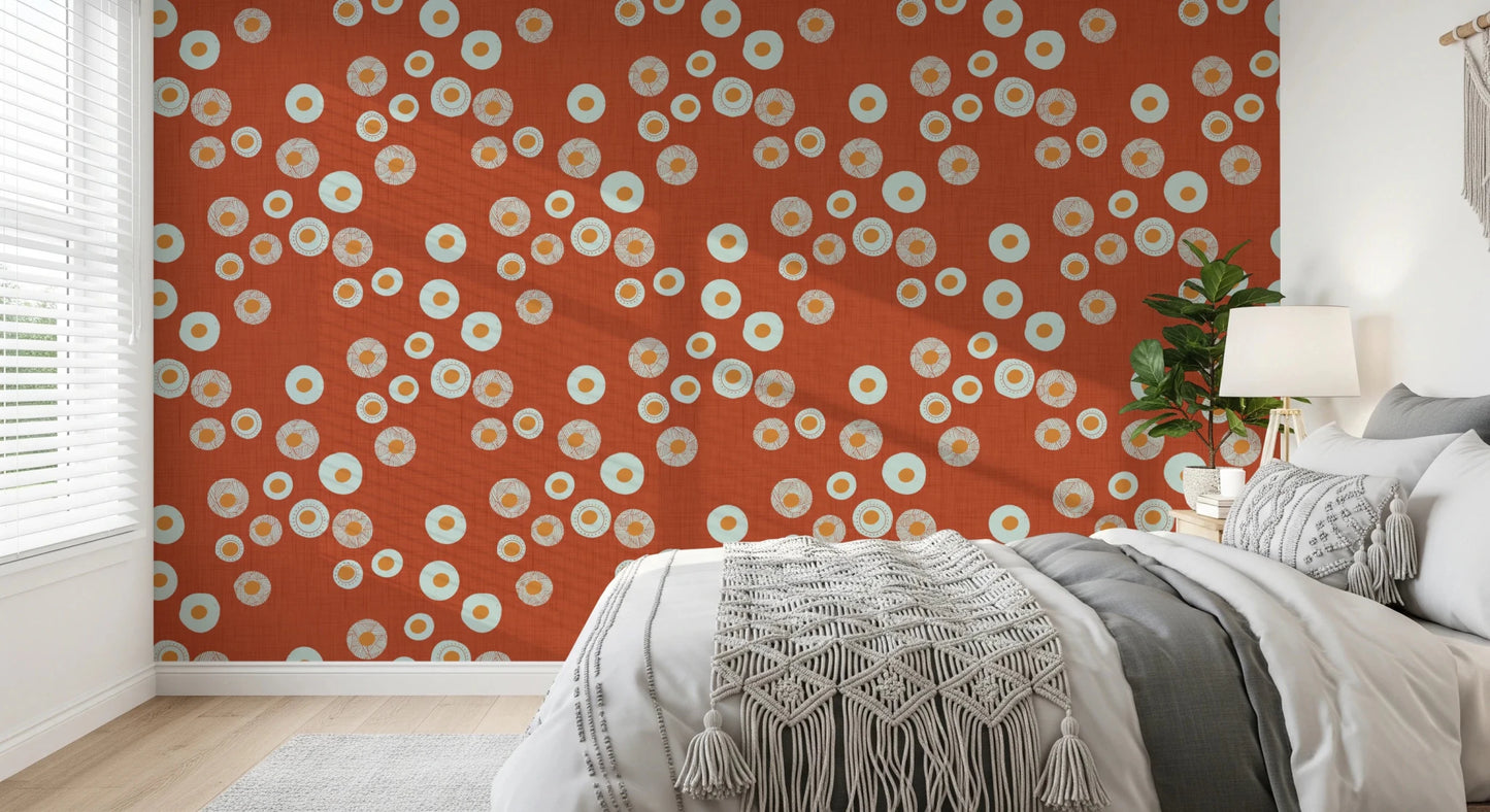 Cozy Scandi Folk Dot Floral Burnt Terracotta - Craft Circle Wallpaper⁠