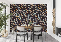 Minimal dining space using Cozy Scandi Folk Dot Floral Charcoal Craft Circle Wallpaper, GD8609