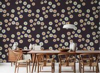 Dining room with Cozy Scandi Folk Dot Floral Charcoal Craft Circle Wallpaper backdrop, GD8609