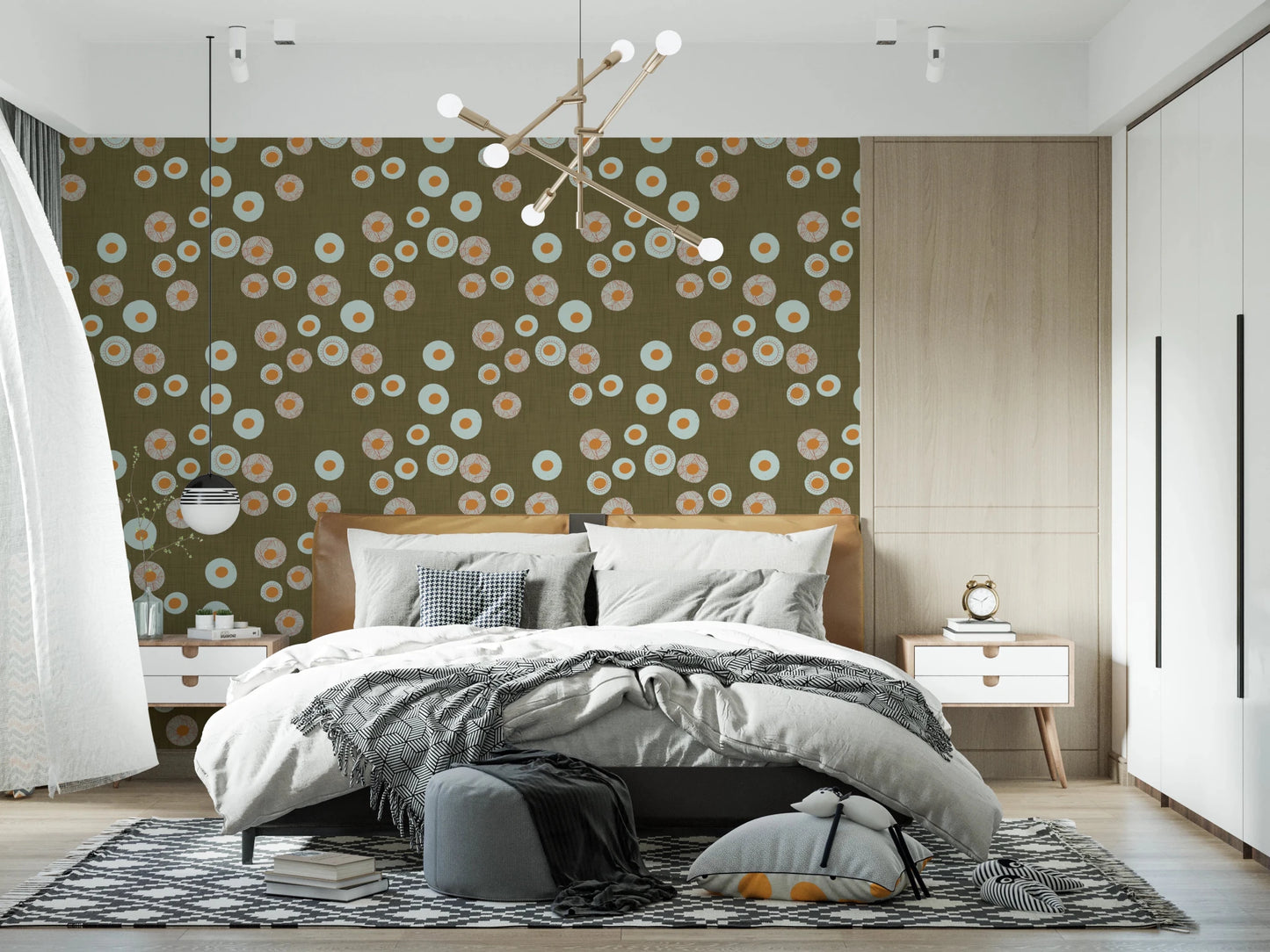 Cozy Scandi Folk Dot Floral Earthy Olive - Craft Circle Wallpaper⁠
