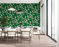 Dining with Cozy Scandi Folk Dot Floral Forest Green circle wallpaper, GD8604