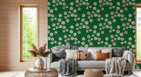 Open living space using Cozy Scandi Folk Dot Floral Forest Green wallpaper, GD8604