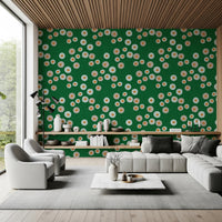 Living room featuring Cozy Scandi Folk Dot Floral Forest Green wallpaper, GD8604