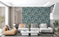 Wide lounge setup using Cozy Scandi Folk Dot Floral Nordic Blue Grey wallpaper, GD8606