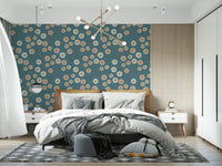 Bedroom backdrop with Cozy Scandi Folk Dot Floral Nordic Blue Grey wallpaper, GD8606