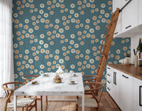 Kitchen dining space using Cozy Scandi Folk Dot Floral Nordic Blue Grey wallpaper, GD8606