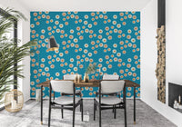 Dining corner balanced by teal folk circles and a light handcrafted rhythm, GD8607