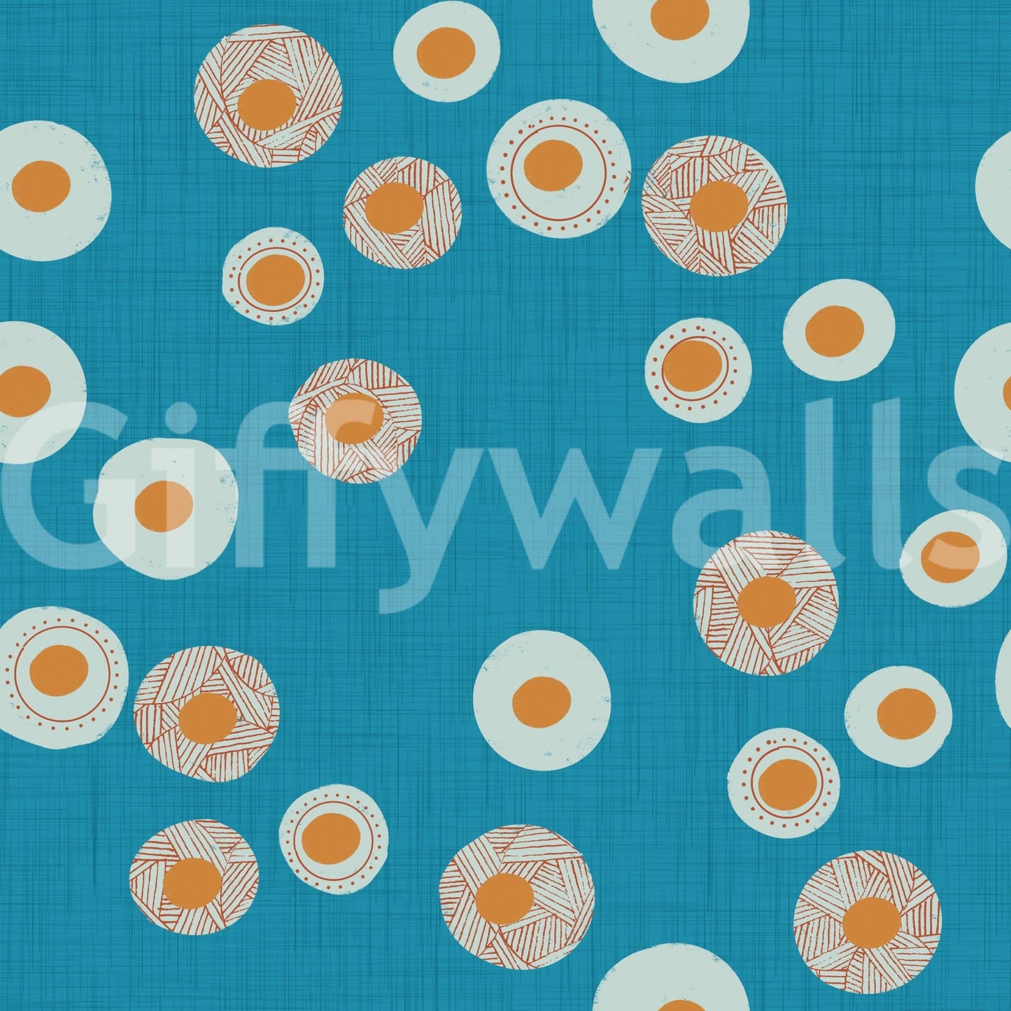 Cozy Scandi Folk Dot Floral Nordic Teal Craft Circle Wallpaper with playful rings, GD8607