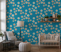 Nursery corner brightened with playful ring motifs on a vivid teal crafted backdrop, GD8607