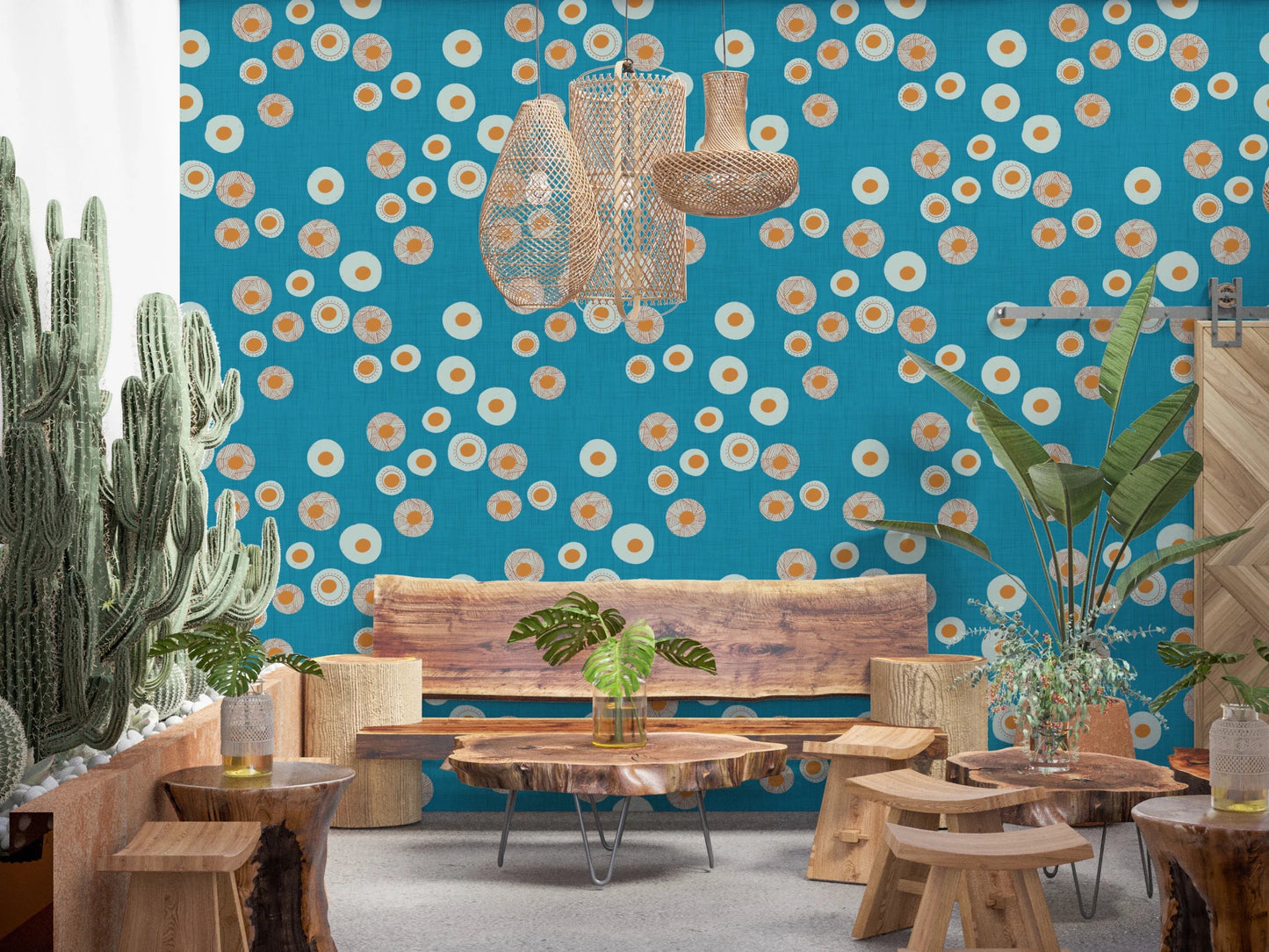 Rustic sitting area warmed with playful dotted repeats and a fresh Scandinavian feel, GD8607