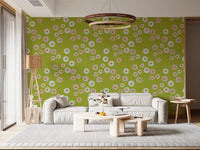 This modern lounge gains warmth from the olive chartreuse dotted circle pattern, GD8600