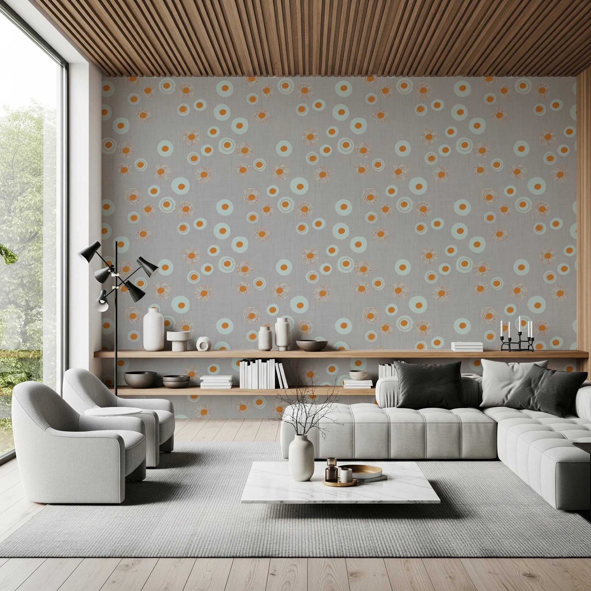 Open living area refreshed through gentle ring patterns with a soft woven texture