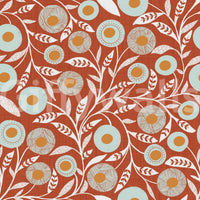 Cozy Scandi Folk Floral Burnt Terracotta Craft Botanical Wallpaper with leafy floral repeat, GD8546