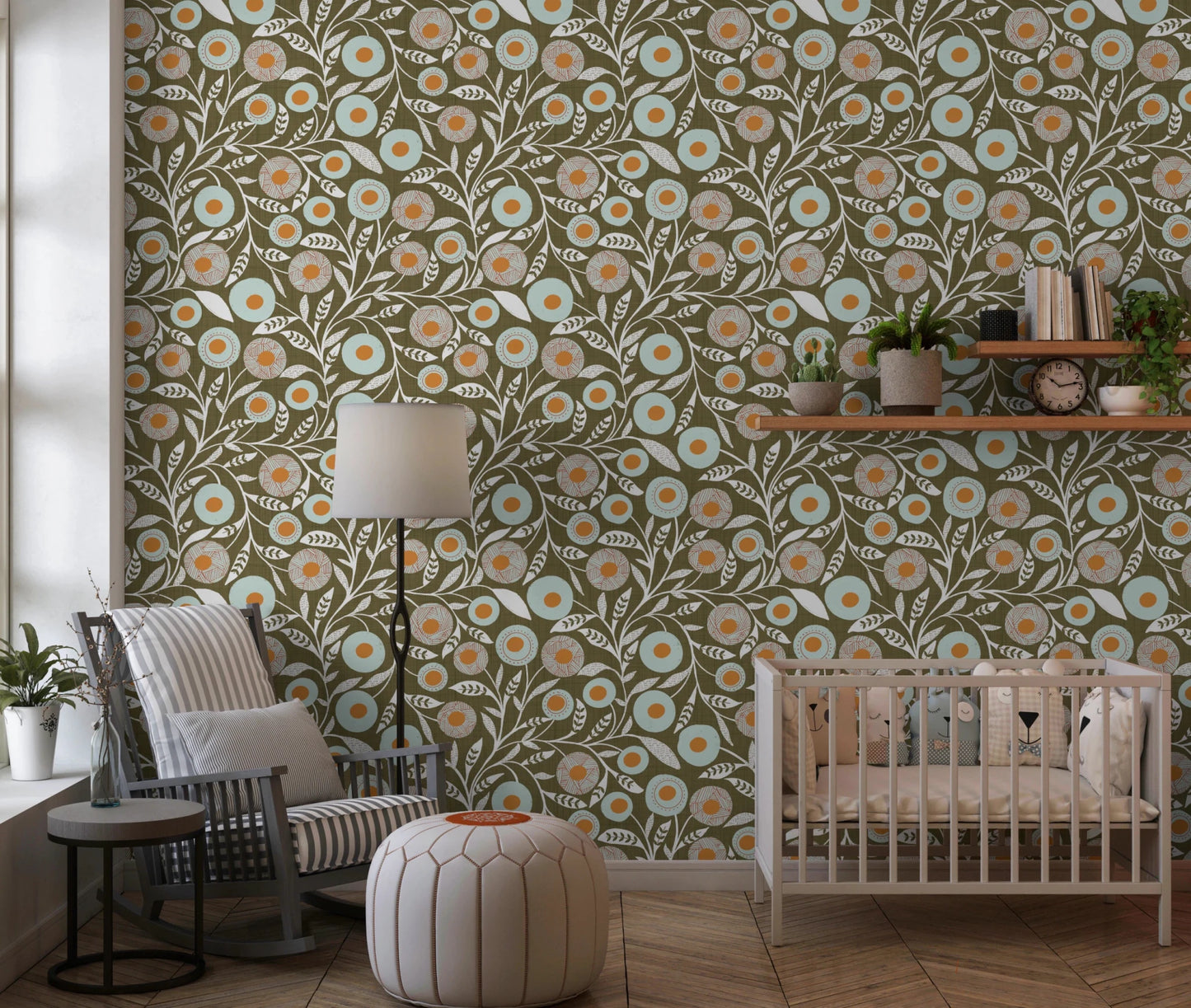 Cozy Scandi Folk Floral Earthy Olive - Craft Botanical Wallpaper⁠