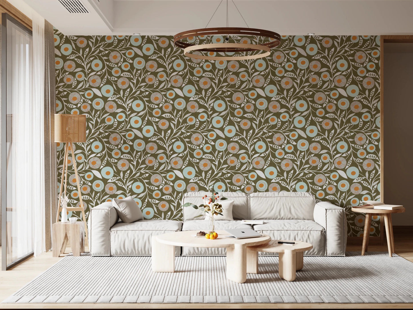 Cozy Scandi Folk Floral Earthy Olive - Craft Botanical Wallpaper⁠