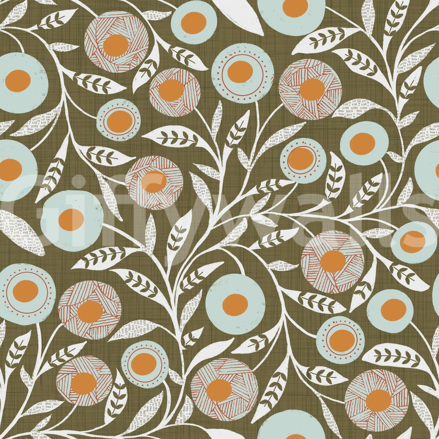 Cozy Scandi Folk Floral Earthy Olive - Craft Botanical Wallpaper⁠