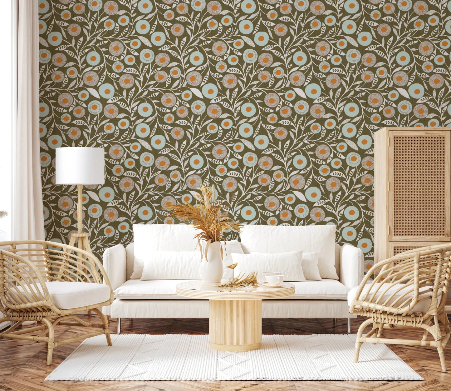 Cozy Scandi Folk Floral Earthy Olive - Craft Botanical Wallpaper⁠