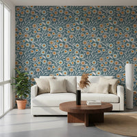 Calm sitting room lifted by the folk floral flow of this blue grey wallpaper, GD8553