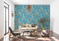 Bright lounge nook lifted by Nordic Teal craft botanical wallpaper and soft seating, GD8550
