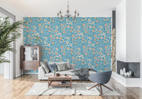 Sunlit living area finished with Cozy Scandi Folk Floral Nordic Teal wallpaper detail, GD8550