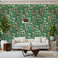 Sunlit lounge setting featuring Olive Chartreuse floral botanical wallpaper, GD8552