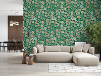 Soft sofa corner brightened by Olive Chartreuse craft botanical wallpaper detail, GD8552
