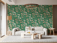 Bright lounge featuring Cozy Scandi Folk Floral Olive Chartreuse Craft Botanical Wallpaper, GD8552
