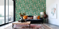 Window-side sitting room framed by Olive Chartreuse floral botanical wallpaper, GD8552
