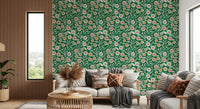 Rustic nook warmed by Olive Chartreuse craft botanical wallpaper and soft textures, GD8552