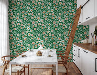 Kitchen finished in Cozy Scandi Folk Floral Olive Chartreuse wallpaper, GD8552