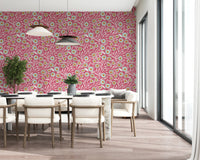 Dining nook framed by Cozy Scandi Folk Floral Rose Clay wallpaper detail, GD8554