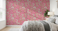 Bedroom space updated with a lively rose clay folk floral botanical wallpaper look, GD8554