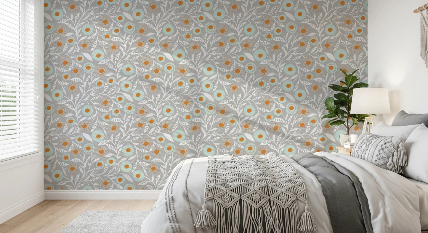 Cozy Scandi Folk Floral Warm Linen - Craft Botanical Wallpaper⁠