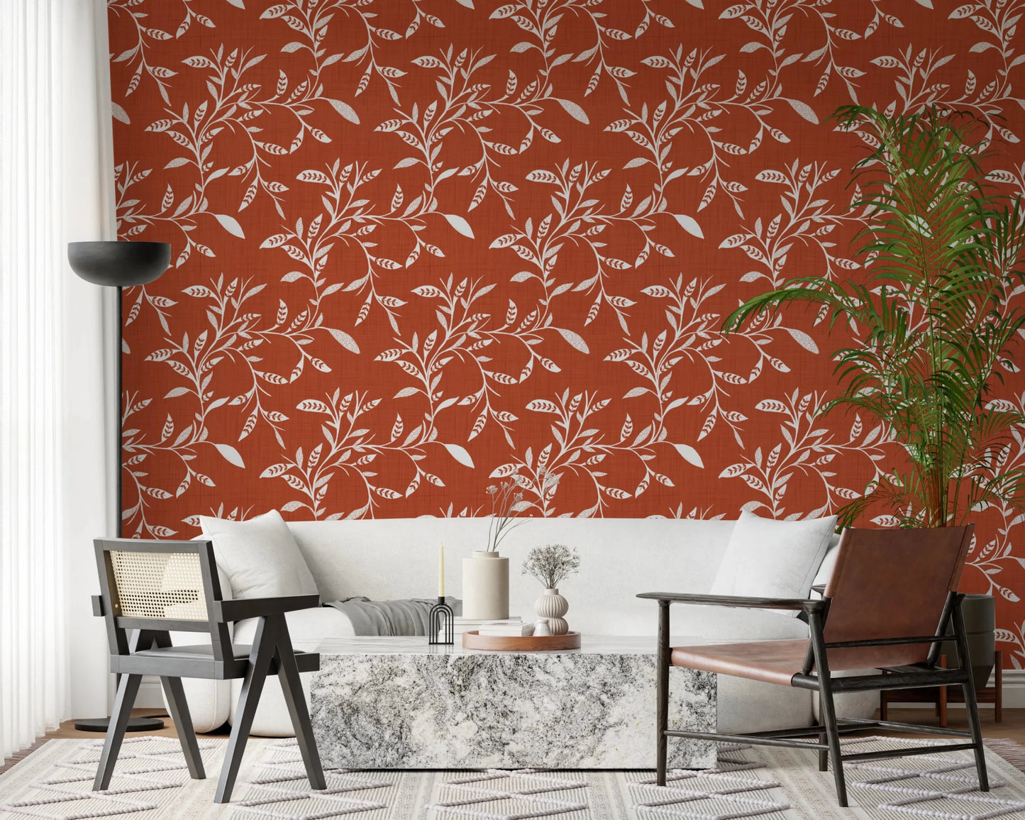 Cozy Scandi Folk Leaf Vine Burnt Terracotta - Craft Blender Wallpaper⁠