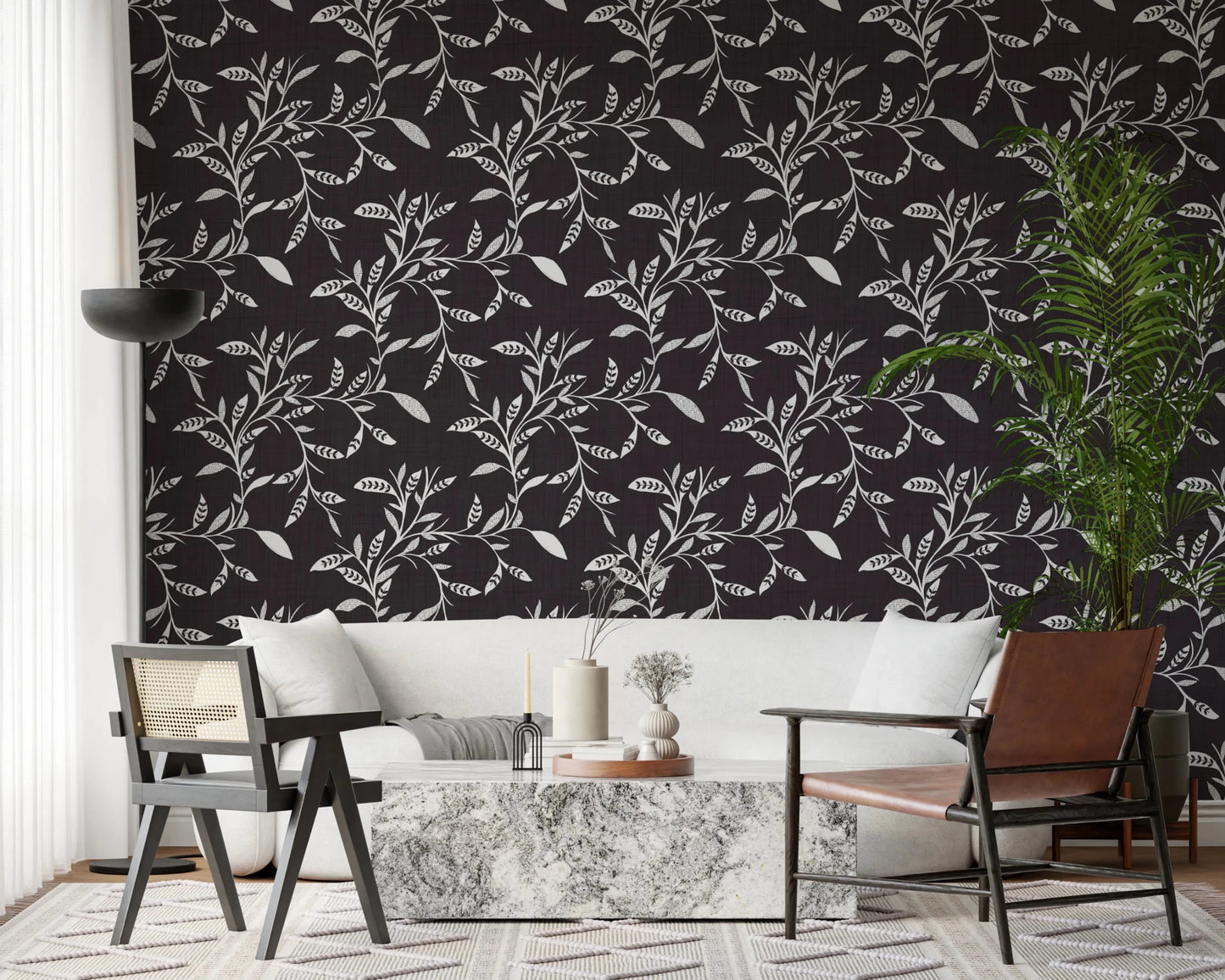 Cozy Scandi Folk Leaf Vine Charcoal - Craft Blender Wallpaper⁠