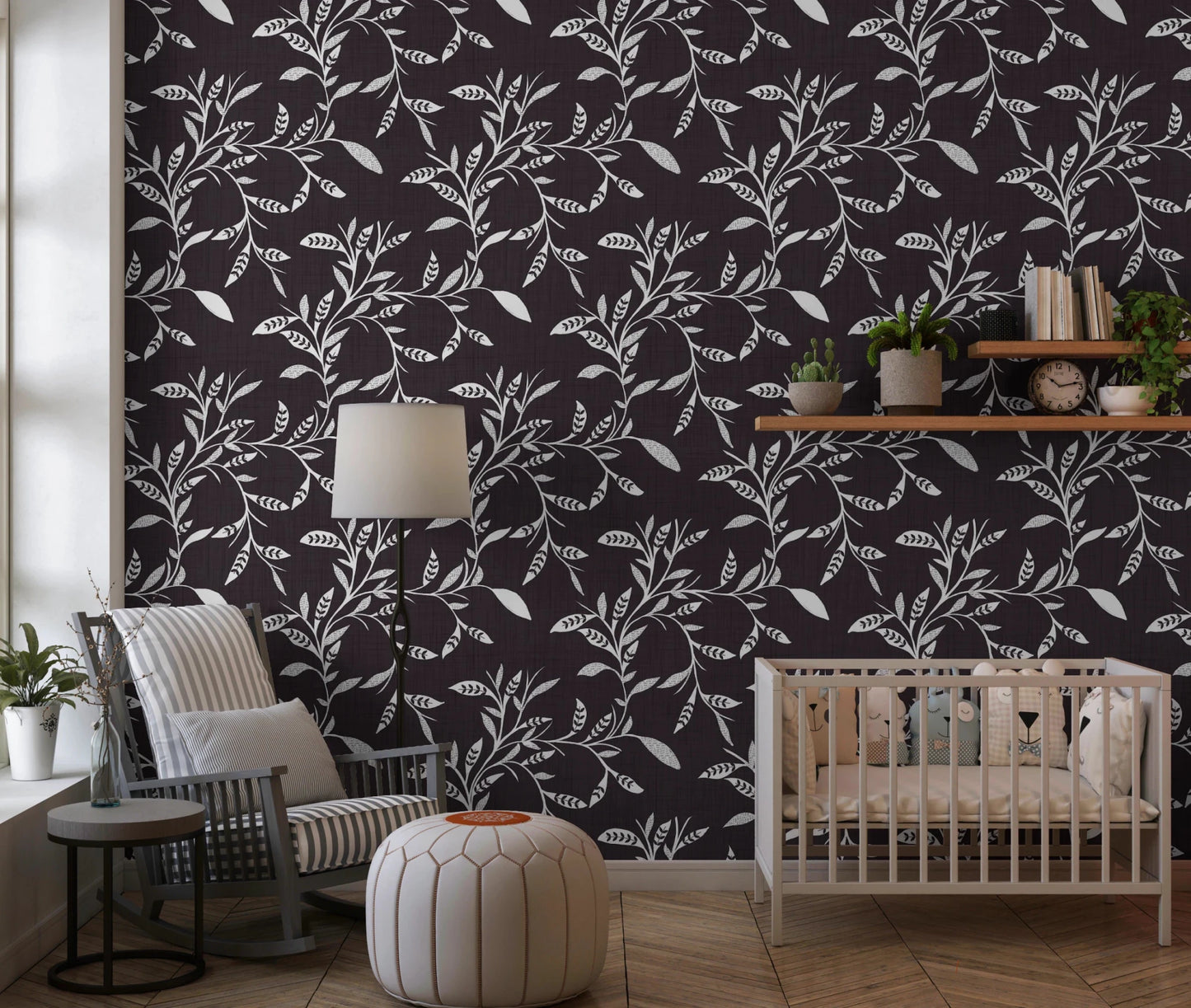 Cozy Scandi Folk Leaf Vine Charcoal - Craft Blender Wallpaper⁠