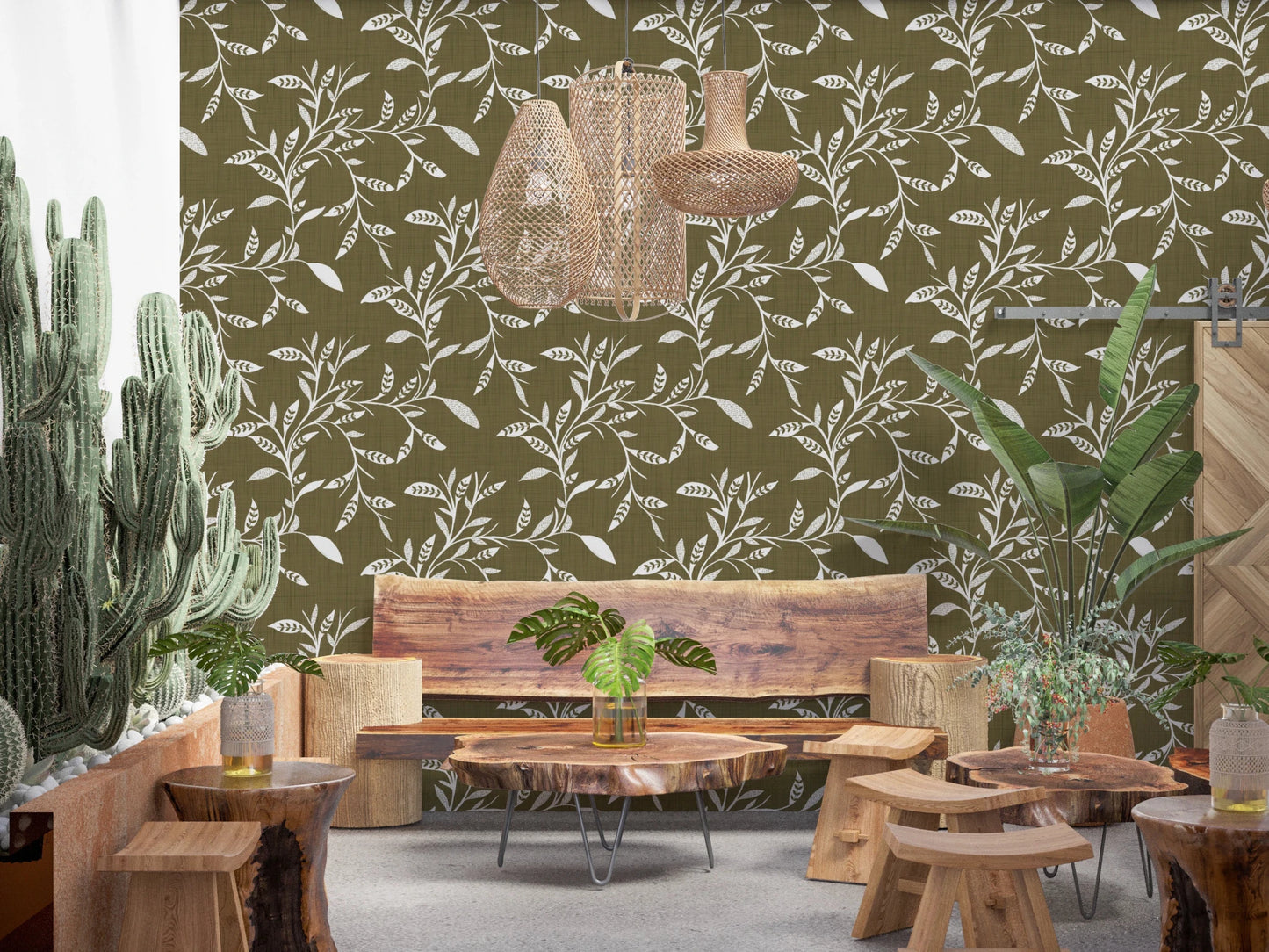 Calm botanical surface in Folk Vine Wallpaper with neutral styling, GD8536