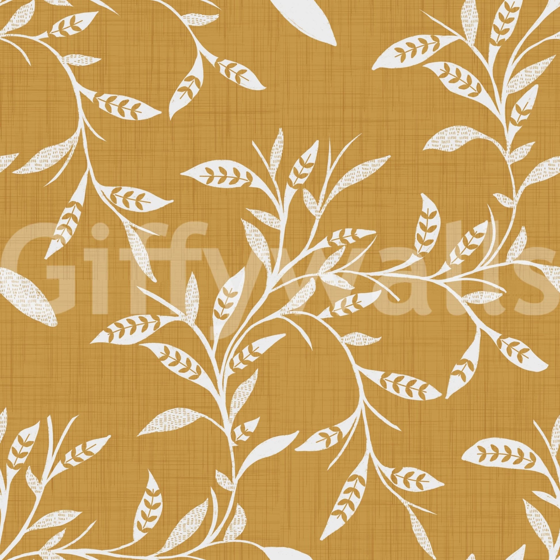 Cozy Scandi Folk Leaf Vine Honey Mustard Craft Blender Wallpaper with leafy vine pattern, GD8542
