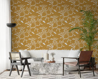 Bathroom paired with this honey mustard leaf vine wallpaper and soft textures, GD8542