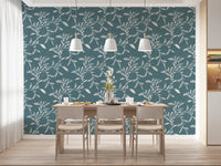 Dining Room updated with Cozy Scandi Folk Leaf Vine Nordic Blue Grey wallpaper, GD8539