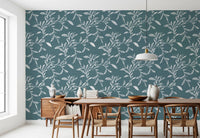 Dining area paired with Cozy Scandi Folk Leaf Vine Nordic Blue Grey wallpaper, GD8539