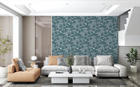 Open family room paired with Cozy Scandi Folk Leaf Vine Nordic Blue Grey wallpaper, GD8539