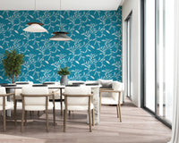 Dining area finished with Cozy Scandi Folk Leaf Vine Nordic Teal wallpaper, GD8540